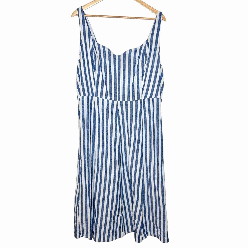 Old Navy Striped Midi Dress Blue White Womens 3X Nautical Preppy Fisherman Linen